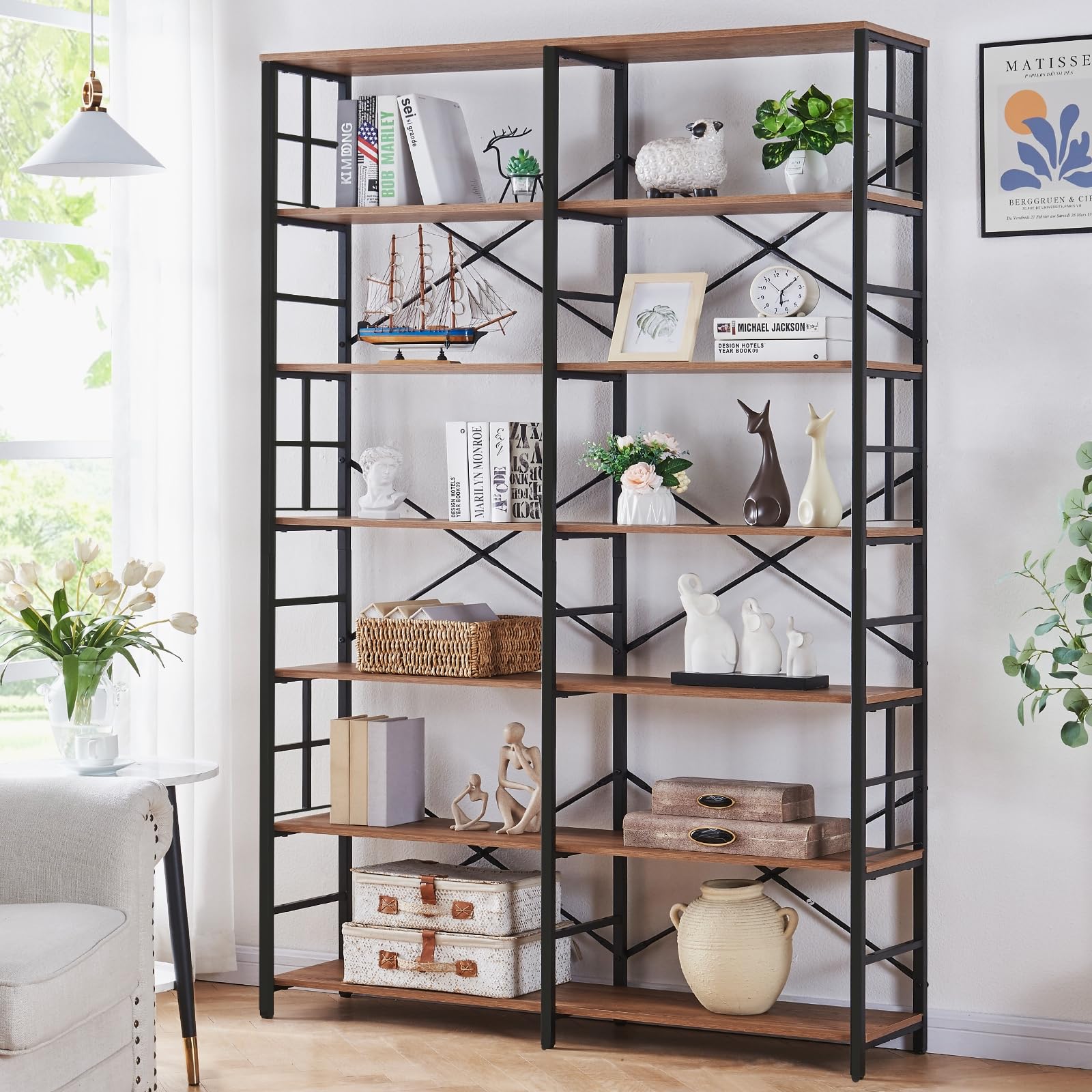 ID:60565845　本棚 Amazon.com: HOMISSUE Bookshelf, Industrial Double Wide 7-Tier